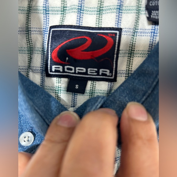 Roper Denim Blue and White Checkered Shirt Size S - Picture 9 of 9
